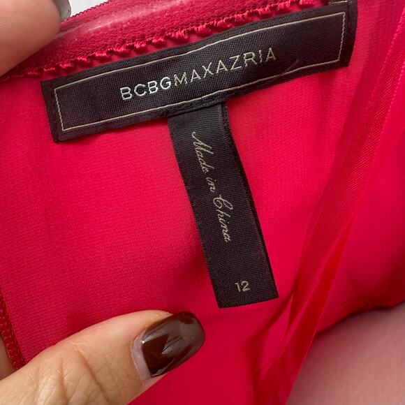 BCBDMaxAzria Womens 12 One Shoulder Mini Cocktail Dress Berry Red Y2K Ruffles - Picture 5 of 12